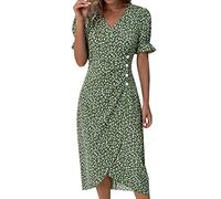 Vestidos de verano para mujer, cuello en V, manga burbuja, vestido irregular de los años 50, vestidos de vacaciones, verde, L