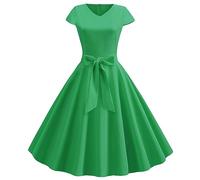 Vestidos de verano para mujer, cuello en V, manga corta, color liso, vestido casual, vestido de noche, vestidos de invitados de boda para mujer, verde, XXL