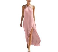 Vestidos De Verano para Mujer Cuello Redondo Sin Mangas Color Liso - Ropa Verano Mujer Vestido Largo Anchos Transpirable Suave, Summer Dress Playa Vacaciones Rosa XL