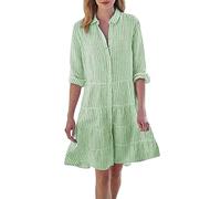 Vestidos de verano para mujer, estilo casual, estampado a cuadros, vestido camisero de manga larga, cuello alto, múltiples capas, falda casual, vestidos de invitada de boda para mujer, verde, XL