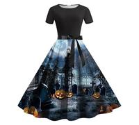 Vestidos de verano para mujer, Halloween, gótico, manga corta, elegante, vestido de fiesta, cuello redondo, vestido de noche con impresión 3D, vestido de cóctel, vestido midi para disfraz de Halloween