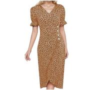Vestidos de verano para mujer ligeros - vestido floral para mujer, vestidos de lunares, sexy, cuello en V, con ranura, vestido elegante, estampado estampado, vestido de citas, vestido informal de