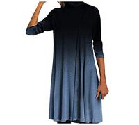 Vestidos de verano para mujer, línea A, pintura al óleo, cuello redondo, manga larga, casual, sudadera de algodón corto, gris, L