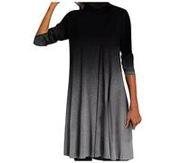 Vestidos de verano para mujer, línea A, pintura al óleo, cuello redondo, manga larga, casual, sudadera de algodón corto, gris, XL