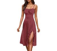 Vestidos de verano para mujer, longitud a la rodilla, tirantes delgados, bohemio, fluido, sin espalda, con cordón, elástico, a lunares, perfecto para verano, casual, sin mangas, cóctel, playa, vestido