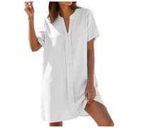 Vestidos De Verano para Mujer Manga Corta Cuello En V Holgados Color Solido Estilo Boho Linea A Midi con Bolsillos Sin Arrugas Ideal Cover Up De Playa Y Beachwear Disponible En Tallas S (White, XXL)