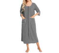 Vestidos de verano para mujer, otoño e invierno, ropa para el hogar, cómodo, casual, holgado, con mangas de siete puntos, talla grande, a rayas, vestido de invitada de boda, gris oscuro, S