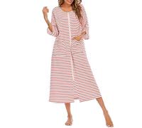 Vestidos de verano para mujer, otoño e invierno, ropa para el hogar, cómodo, casual, holgado, con mangas de siete puntos, talla grande, a rayas, vestido de invitada de boda, rosa, M