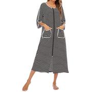 Vestidos de verano para mujer, otoño e invierno, ropa para el hogar, cómodo, casual, holgado, con mangas de siete puntos, talla grande, a rayas, vestido de invitada de boda, Negro, S