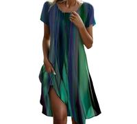 Vestidos de verano para mujer, Reino Unido, tallas grandes, 2025, estampado floral, cuello redondo, manga corta, de seda, vestidos midi para mujer, vestidos casuales sueltos de línea A, vestido de