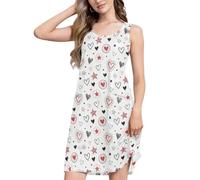 Vestidos de verano para mujer, sin mangas, con bolsillos, ropa de vacaciones, San Valentín Doodle Heart Star, S