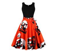 Vestidos de verano para mujer, sin mangas, de cuello redondo, gótico, con impresión 3D, vintage, vestido de cóctel, vestido de fiesta, vestido de baile, vestido informal para Halloween, rojo, M