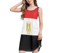 Vestidos de verano para mujer, sueltos, sin mangas, con bolsillos, cuello redondo, salida de crucero, Bandera oficial de Egipto, S