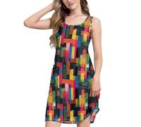 Vestidos de verano para mujer, sueltos, sin mangas, con bolsillos, salida de baño para vacaciones, Collage de rayas neón, XXL