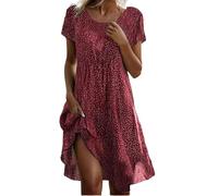 Vestidos de verano para mujer UK talla grande 2025, estampado floral, cuello redondo, manga corta, vestidos midi de seda para mujer, casual, holgado, línea A, acampanado, dobladillo fluido, bohemio