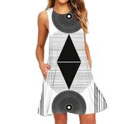 Vestidos de verano para mujer, vestido de playa floral del Reino Unido, estampado floral, sin mangas, vestido sin mangas con bolsillos, elegante cuello redondo, vestido tipo túnica, bohemio, casual