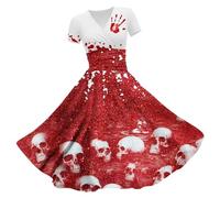 Vestidos de verano para mujer, vestido de verano con estampado de sangre, vestido de cóctel, elegante, largo hasta la rodilla, vestido casual, vestido de baile, disfraz de Halloween, Blanco, XL
