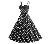 Vestidos de verano para mujer, vestidos de lunares halter, con lazo, acampanado, vintage, rockabilly, vestido de cóctel, vestido fluido, casual, fiesta, baile, noche, graduación, uso diario, Negro, S