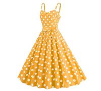 Vestidos de verano para mujer, vestidos de lunares halter, con lazo, acampanado, vintage, rockabilly, vestido de cóctel, vestido fluido, casual, fiesta, baile, noche, graduación, uso diario, amarillo