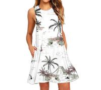 Vestidos de verano para mujer, vestidos de verano del Reino Unido, ligeros, trajes de algodón y lino, ajuste holgado con bolsillos, cuello redondo, sin mangas, casual, ropa de playa, vestido midi