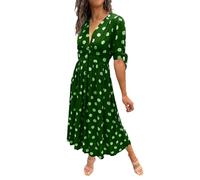 Vestidos de verano para mujer, vestidos de verano para mujer, 2024, cuello en V, manga corta, cintura alta, línea A, trajes para mujer, verde, XXL