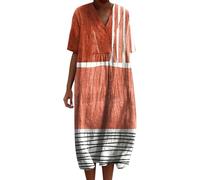 Vestidos de verano para mujer, vintage, floral, algodón, lino, vestido casual, cuello en V, manga corta, holgado, vestido largo de gran tamaño, vestido largo para mujer, fiesta, vacaciones, playa