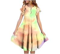 Vestidos de verano para niña, manga de doble capa, línea A, casual, degradado, vestidos midi para 615 años de tul, beige, 8-9