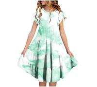 Vestidos de verano para niña, manga de doble capa, línea A, casual, degradado, vestidos midi para 615 años de tul, verde, 10-11
