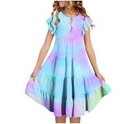 Vestidos de verano para niña, manga de doble capa, línea A, casual, degradado, vestidos midi para 615 años de tul, azul, 14-15