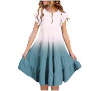 Vestidos de verano para niña, manga de doble capa, línea A fluida, casual, degradado, vestidos midi para 615 años bikini con niñas, azul, 12-13