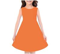 Vestidos de verano para niñas, de color sólido, acampanados, sin mangas, casual, vestido de fiesta, vestidos fluidos para niñas, naranja, 11-12 años