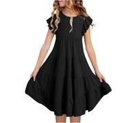 Vestidos de Verano para niñas, de Doble Capa, con Mangas, fluidos, de Corte A, Vestidos Casuales Midi con Degradado Faldas Negras Vuelo Faldas Vaqueras Niña