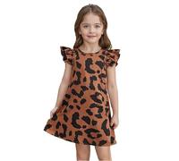 Vestidos de Verano para niñas, Informales, con Estampado de Leopardo, Cuello Redondo, Mangas, Holgados, para niñas pequeñas de 1 a 8 años, Ropa de Juego cómoda. De