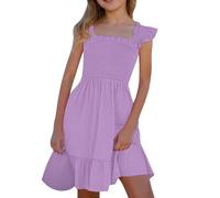 Vestidos de Verano para niñas, sin Mangas, Fruncidos y con Bolsillos Pareo Negra Faldas Tiro