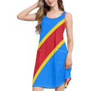 Vestidos de verano sin mangas con bolsillos, cuello redondo, ropa de playa, Bandera de la República Democrática del Congo, XXXL