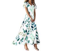 Vestidos De Verano, Vestido Camisero Mujer Vestidos De Mujer Elegantes Vestido Largo Manga Corta con Cuello En V Y Estampado Floral Vintage para Estilo Casual Corte En A Ideal para La Playa Ligero Y