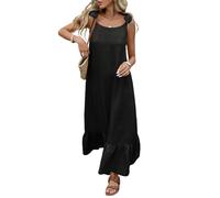 Vestidos De Verano, Vestido De Verano Mujer Vestido Veranos Mujer Vestidos Largo Sexy Manga Corta con Tirantes Color Liso Estilo A Corte Playero con Volantes Veranos para