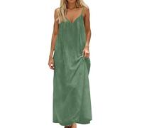 Vestidos De Verano, Vestido Invitada Comunion Mujer Vestido De Verano Mujer Vestidos Largo Veranos para Color Liso Escote En V Sin Mangas Tirantes Finos Corte En A Estilo Playero Vaporoso con Vuelo