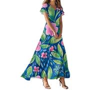 Vestidos De Verano, Vestido Negro Midi Vestido De Verano Mujer Vestidos Largo Elegante Manga Corta con Cuello En V Y Estampado Floral para Mujer Estilo A Ligero Ideal para El Veranos Veranos