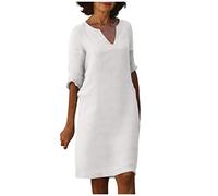 Vestidos De Verano, Vestido Verano Mujer Casual Dresses For Women Vestido Vintage De Manga Corta con Cuello En V Y Estampado Floral para Mujer Elegante Vestidos Camisero hasta La Rodilla Túnica Evasé