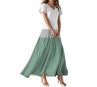 Vestidos De Verano, Vestidos Graduacion Adolescentes Largos Vestido De Verano Mujer Vestido Largo Elegante Manga Corta con Cuello En V Color Liso Estilo A para Mujer Veranos para La Playa Rayas