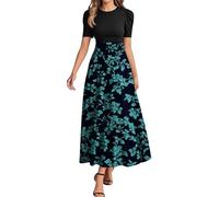 Vestidos De Verano, Vestidos Playeros Mujer 2026 Vestido De Verano Mujer Vestido Midi Manga Corta con Cuello Redondo Y Estampado Floral para Elegante Playa Corte A Veraniego Vaporoso Veranos Talla