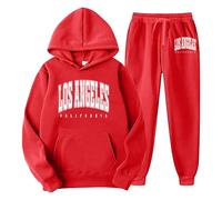Vestidos elegantes conjunto mujer pantalones suéter con capucha para el tiempo libre otoño e invierno con mono deportivo con borlas vestido de invierno, rojo, S