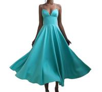 Vestidos Elegantes De Color Sólido para Mujer Vestidos Retro Delgados Vestidos Sin Mangas De Moda Vestidos De Fiesta con Cuello En V Sexy para Mujer-Azul-S