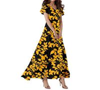 Vestidos Elegantes Mujer, Vestido Invitada Comunion Vestidos Fiesta Mujer Vestido Largo De Verano para con Estampado Floral Cuello En V Y Manga Corta Elegante De Corte A con Vuelo Ligero Verano Boho