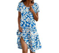 Vestidos Elegantes Mujer, Vestidos De Mujer Verano De Primavera Vestido Casual Manga Corta con Cuello Redondo Y Estampado Floral para Vestido Camisero Midi Vintage Túnica Ligero Playa Holgado Corte A