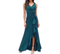 Vestidos Elegantes para Mujer Vestido Largo de Noche con Escote en V, sin Mangas, Fruncido, Corte Sirena, Vestido Formal para invitada de Boda, Verde, Talla pequeña