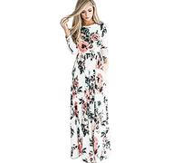 Vestidos Estampados Flores Mujer de Verano Cuello en V Manga 3/4 Cintura Alta con Cinturón Vintage Bohemio Hippie Chic Caftan Tunica Falda Wrap Vestido Imperio Largo para Playa Noche Ceremonia Fiesta