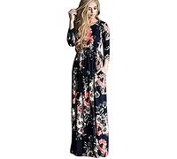 Vestidos Estampados Flores Mujer de Verano Cuello en V Manga 3/4 Cintura Alta con Cinturón Vintage Bohemio Hippie Chic Caftan Tunica Falda Wrap Vestido Imperio Largo para Playa Noche Ceremonia Fiesta