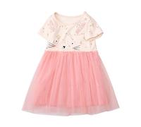 Vestidos Fiesta Niña - Vestido De Encaje De Conejito para Niña Vestidos De Verano Manga Corta con Gradas Swing Midi Casual para 2 A 7 Años (6 Years)